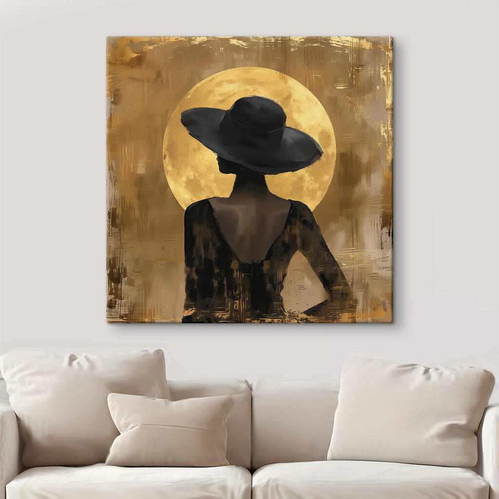 Woman in a black dress and hat