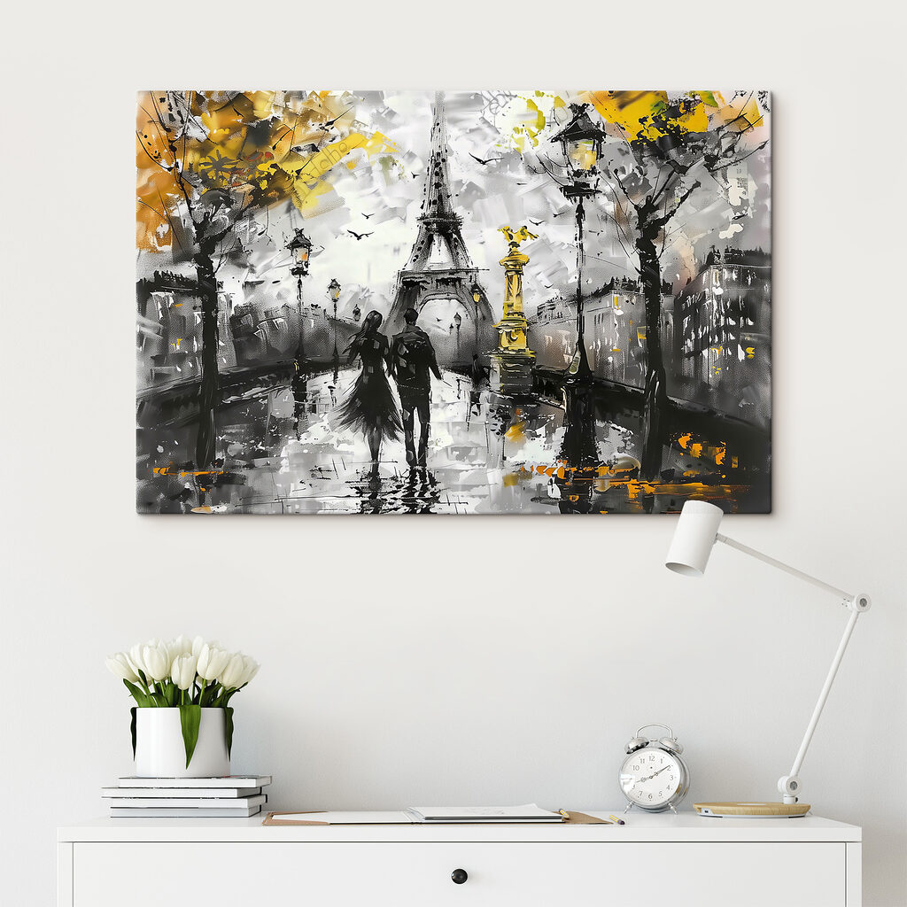 Couple strolling in Parisian art Couple strolling in Parisian art