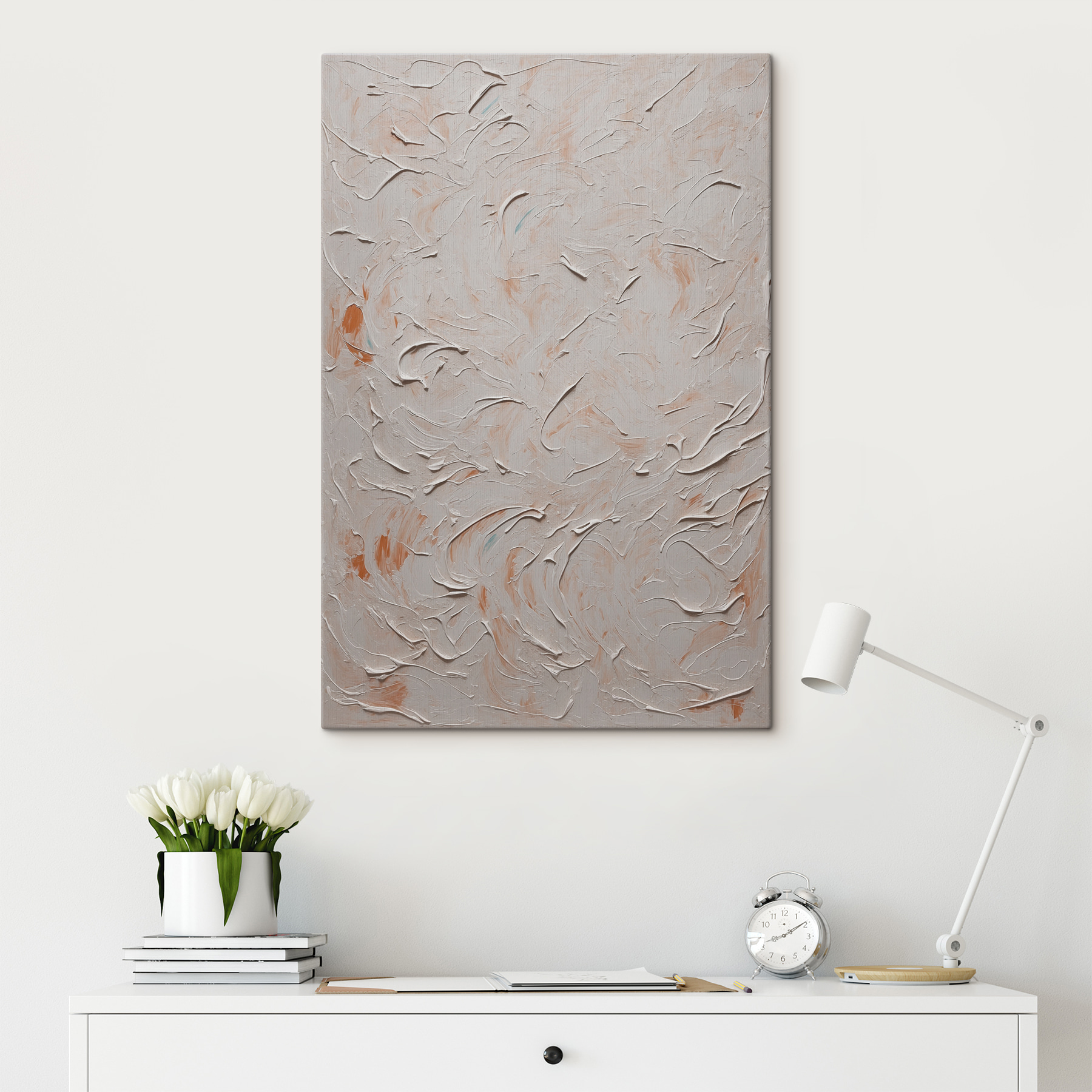 White and orange paint on a white surface White and orange paint on a white surface