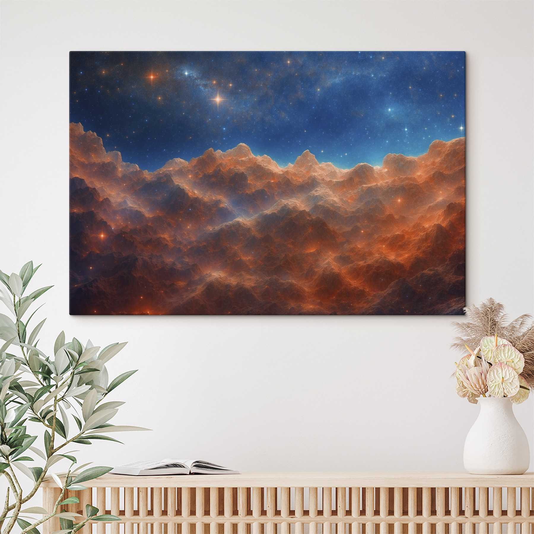 Mountain range with stars and a blue sky Mountain range with stars and a blue sky