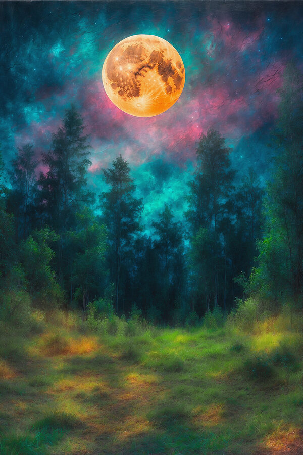 Moon in the sky over a forest