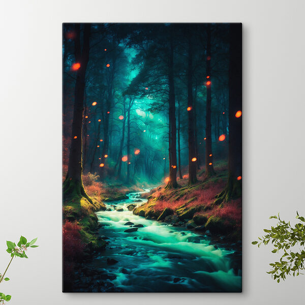 Quadri Quadri Un ruscello in un bosco con alberi e foglie (COD: s39616)