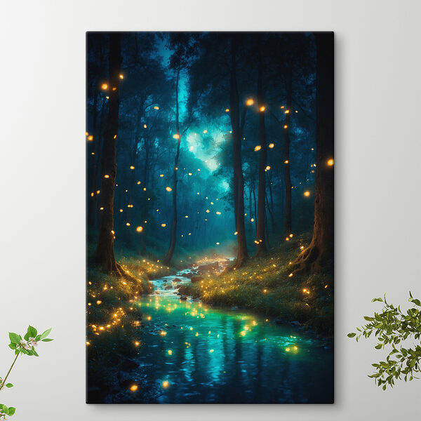 Quadri Quadri Un ruscello in un bosco illuminato dalle lucciole (COD: s39617)