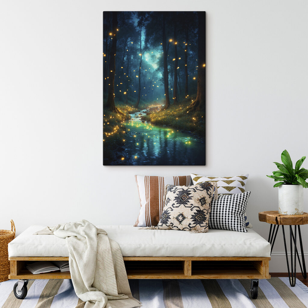Stream in a forest with fireflies Stream in a forest with fireflies