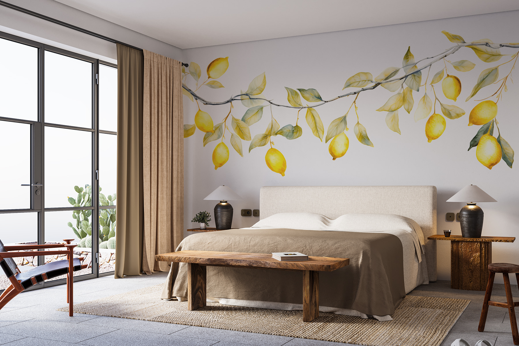 Branch with yellow leaves and lemons