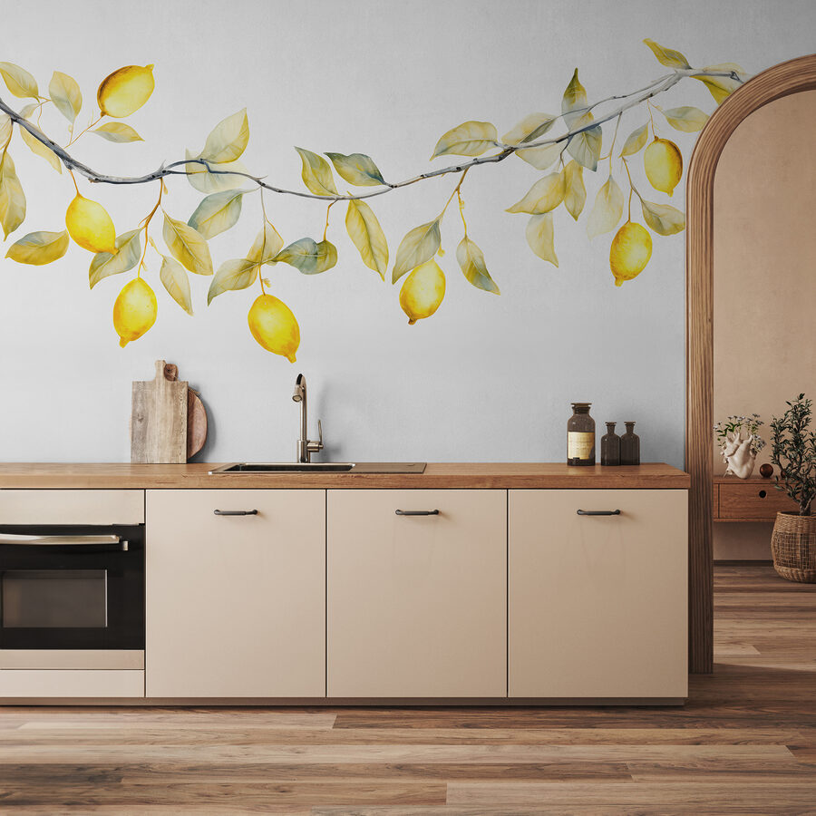 Ramo con foglie gialle e limoni Ramo con foglie gialle e limoni