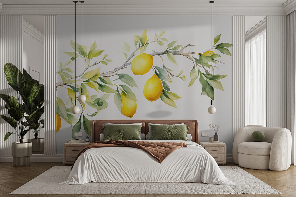 Branch of lemon tree with yellow fruits