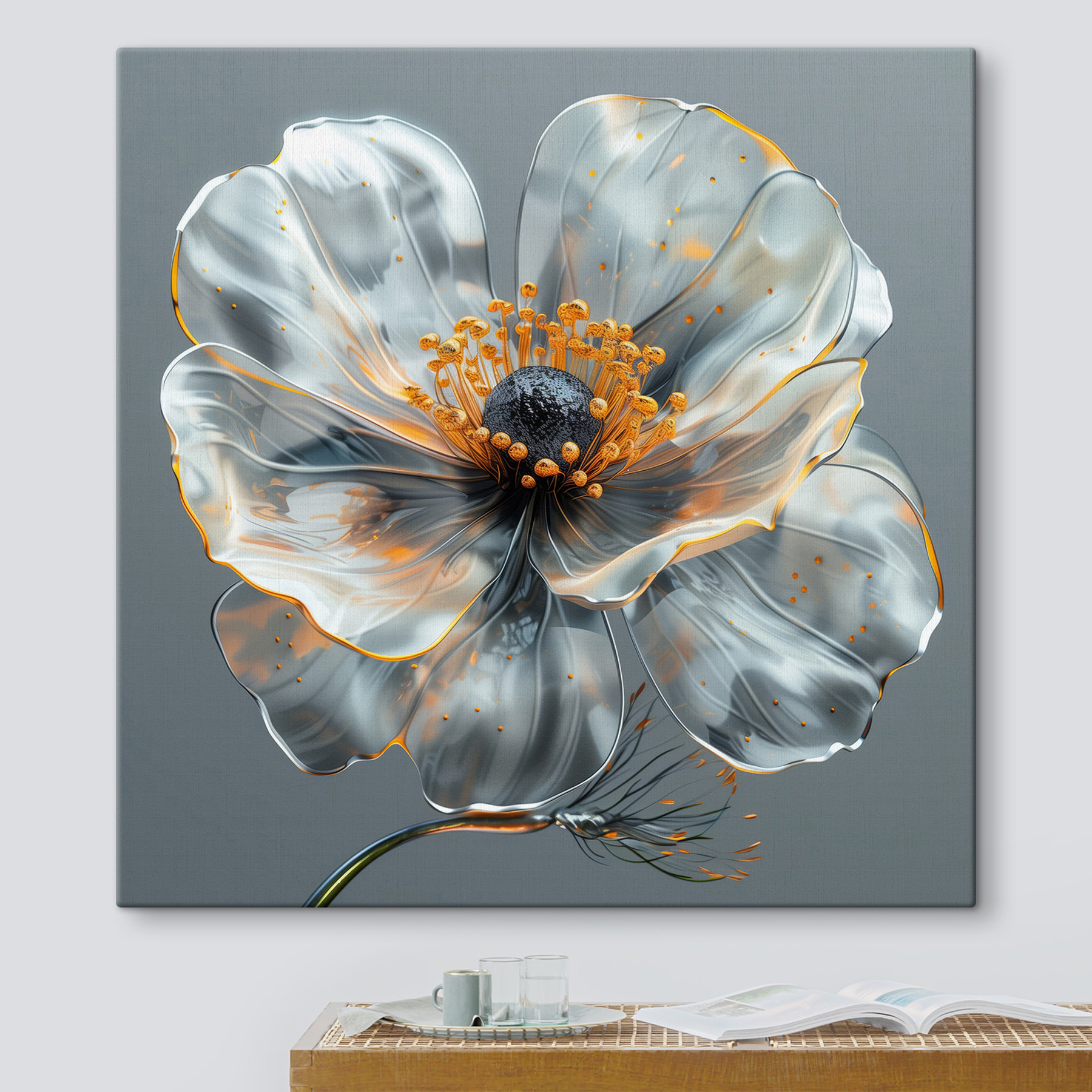 Glass flower with a yellow center Glass flower with a yellow center