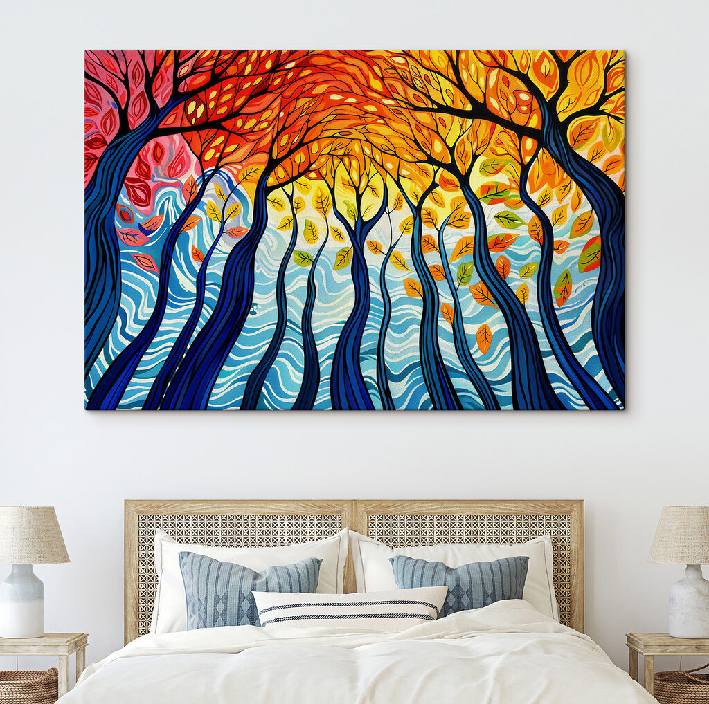 Colorful tree painting with many branches and leaves