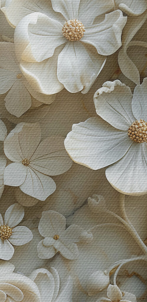 White floral design on a marble surface White floral design on a marble surface