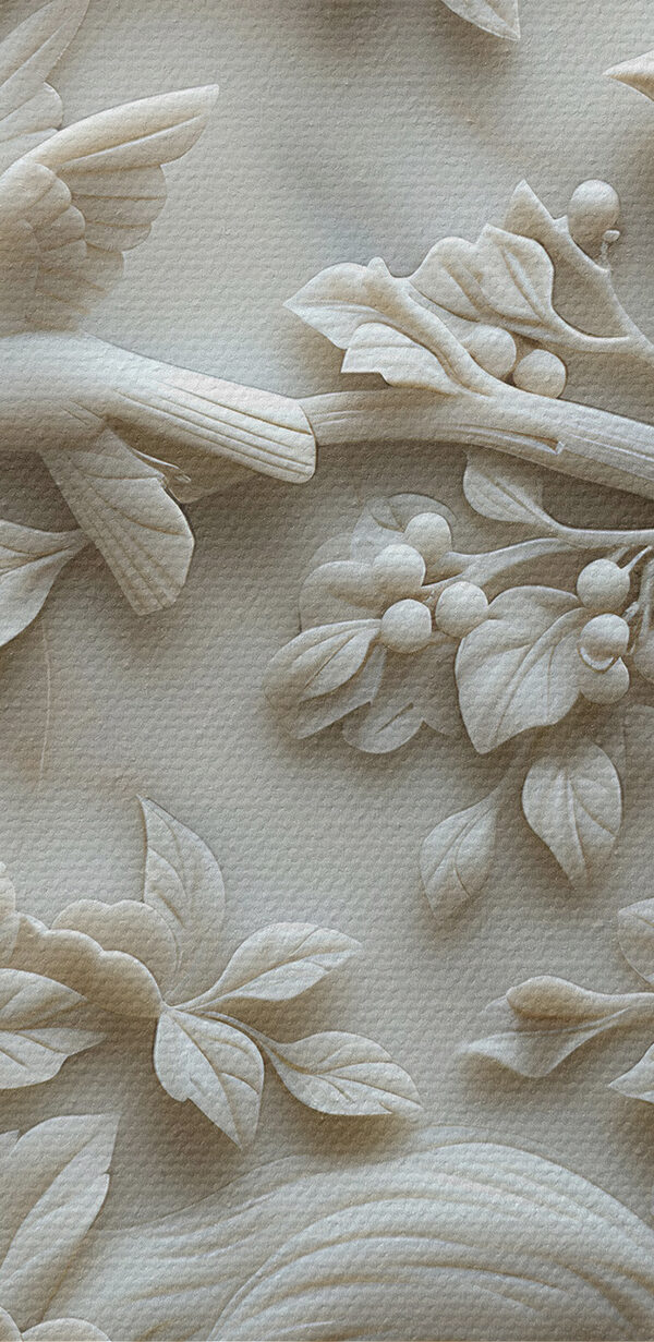 White sculpture of birds and flowers White sculpture of birds and flowers