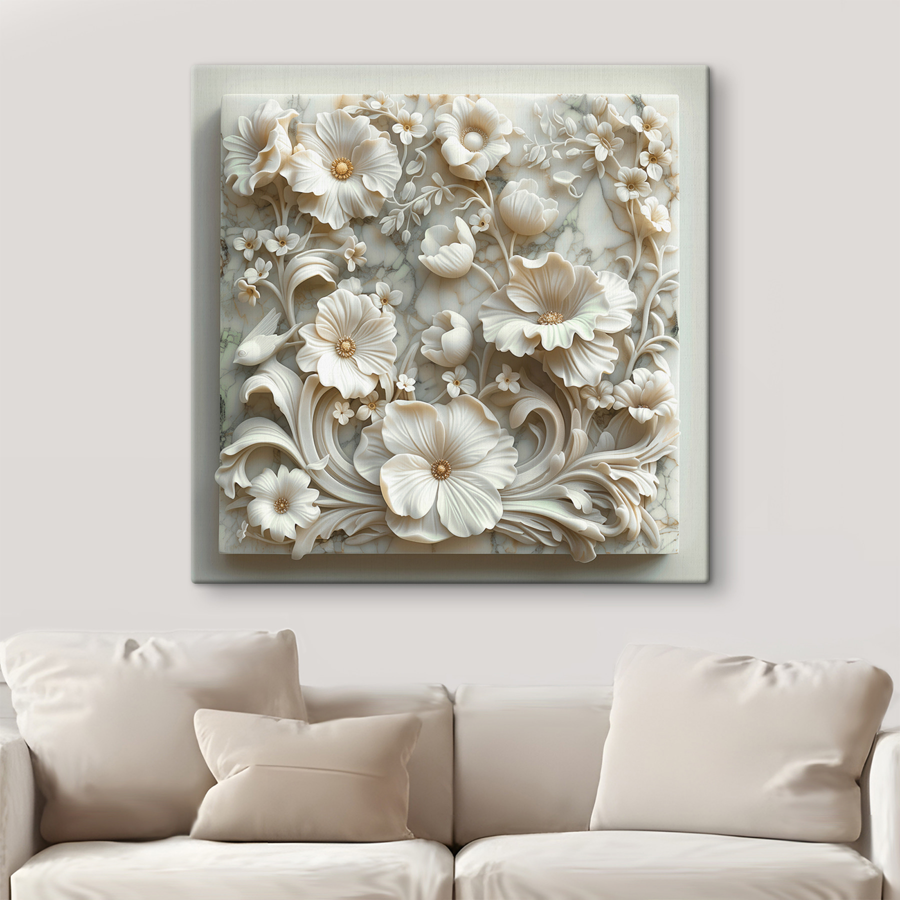 White floral design on a marble surface White floral design on a marble surface
