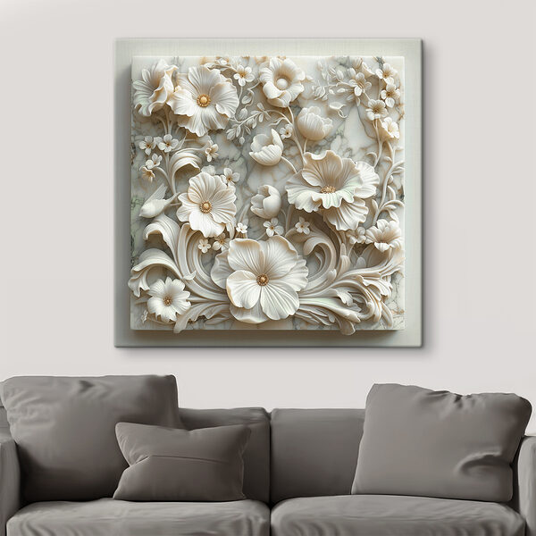 White floral design on a marble surface White floral design on a marble surface