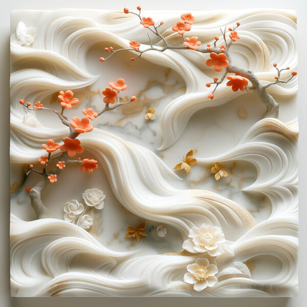 White wall with flowers and leaves White wall with flowers and leaves
