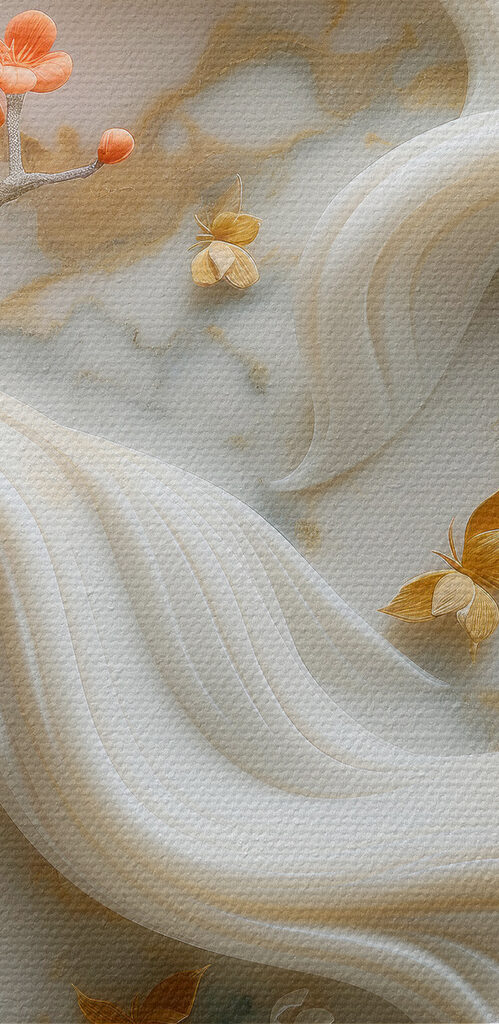 White wall with flowers and leaves White wall with flowers and leaves