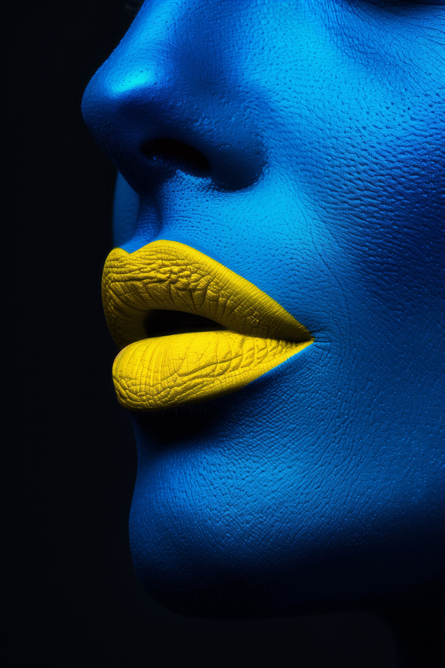 Close up of a woman's face with yellow lips Close up of a woman's face with yellow lips