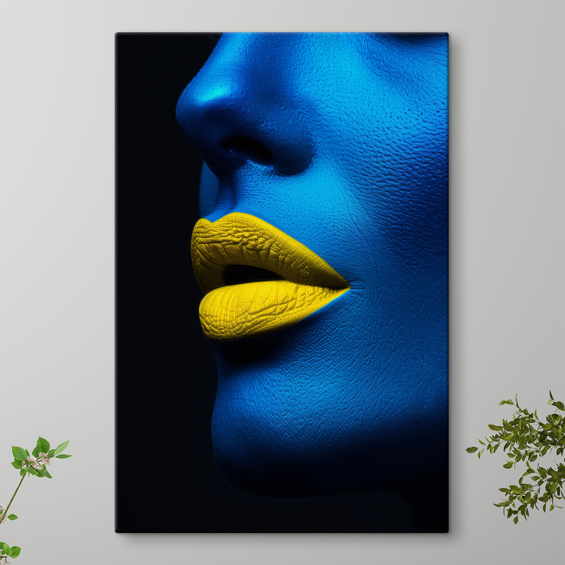 Close up of a woman's face with yellow lips Close up of a woman's face with yellow lips
