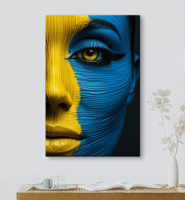 Quadri Primo piano del volto di una donna dipinto con colori giallo e blu (COD: s39734) Quadri Quadri Primo piano del volto di una donna dipinto con colori giallo e blu (COD: s39734)