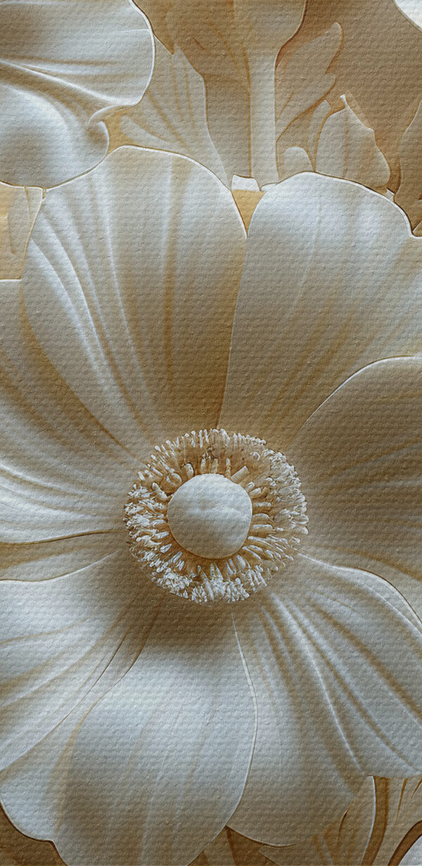 White flower sculpture with leaves and flowers