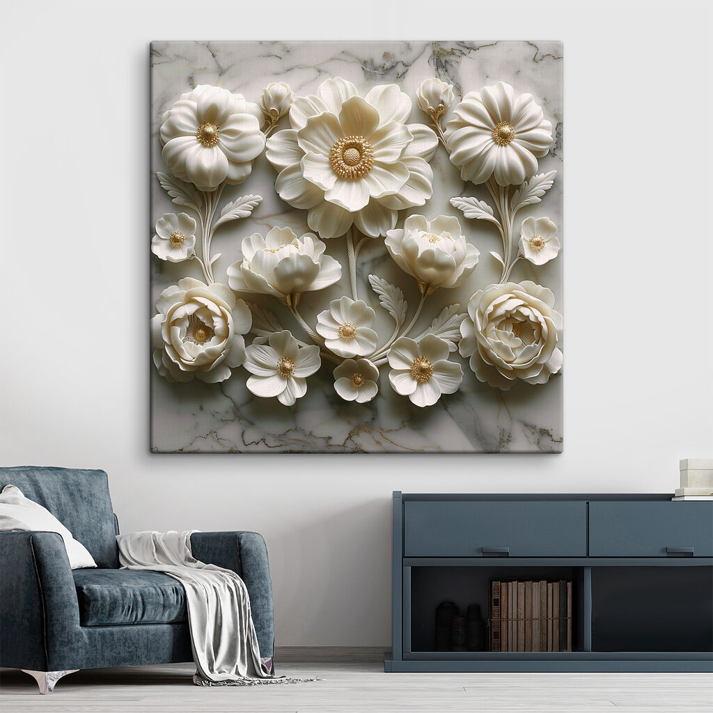 Group of white flowers on a marble surface
