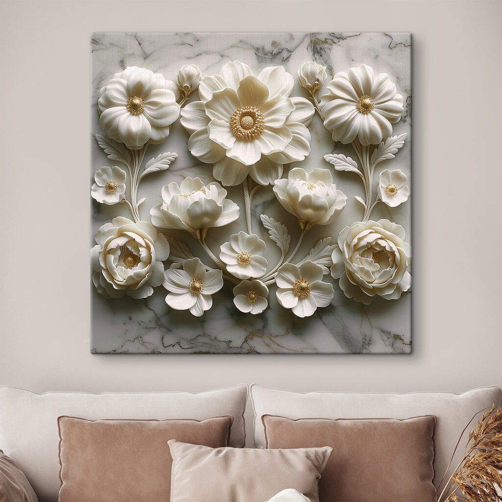 Group of white flowers on a marble surface