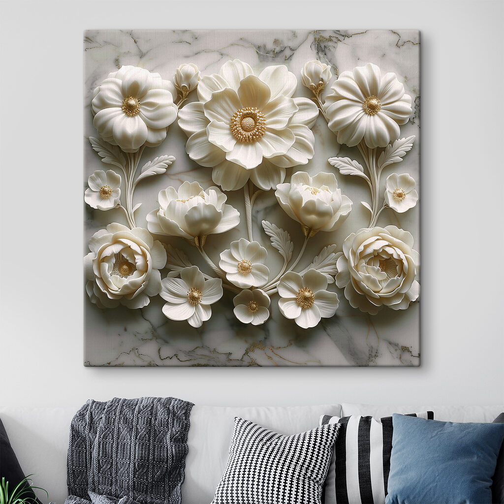 Group of white flowers on a marble surface
