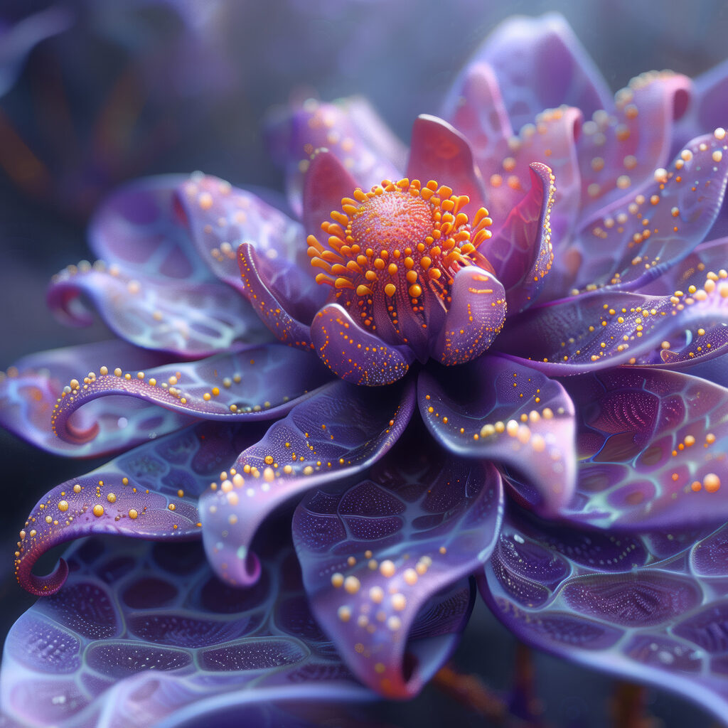Purple flower with orange dots Purple flower with orange dots