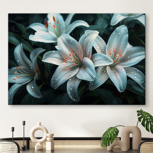 Quadri Mazzo di fiori bianchi con goccioline d'acqua (COD: s39756) Quadri Quadri Mazzo di fiori bianchi con goccioline d'acqua (COD: s39756)