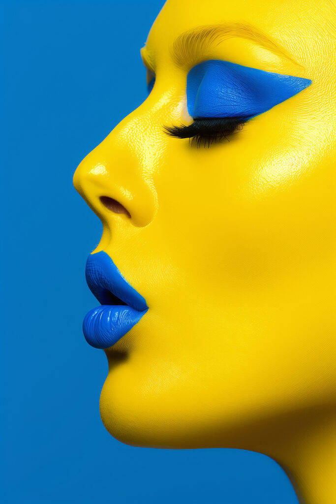 Close up of a woman's face with blue makeup Close up of a woman's face with blue makeup