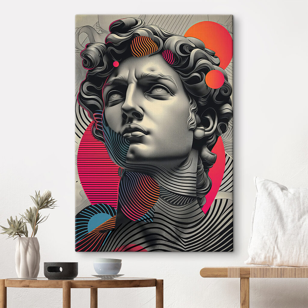 Head of a man with a colorful pattern