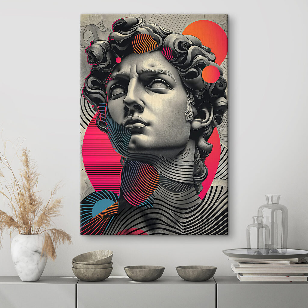 Head of a man with a colorful pattern