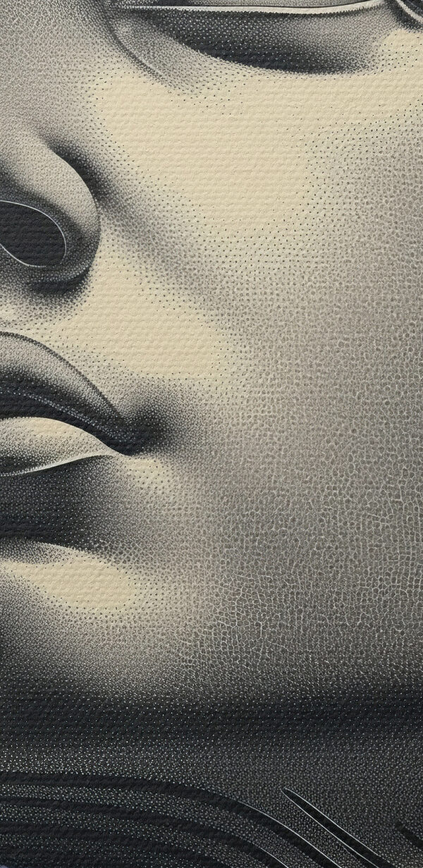 Head of a man with a colorful pattern