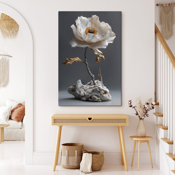 Elegant porcelain flower sculpture on display Elegant porcelain flower sculpture on display
