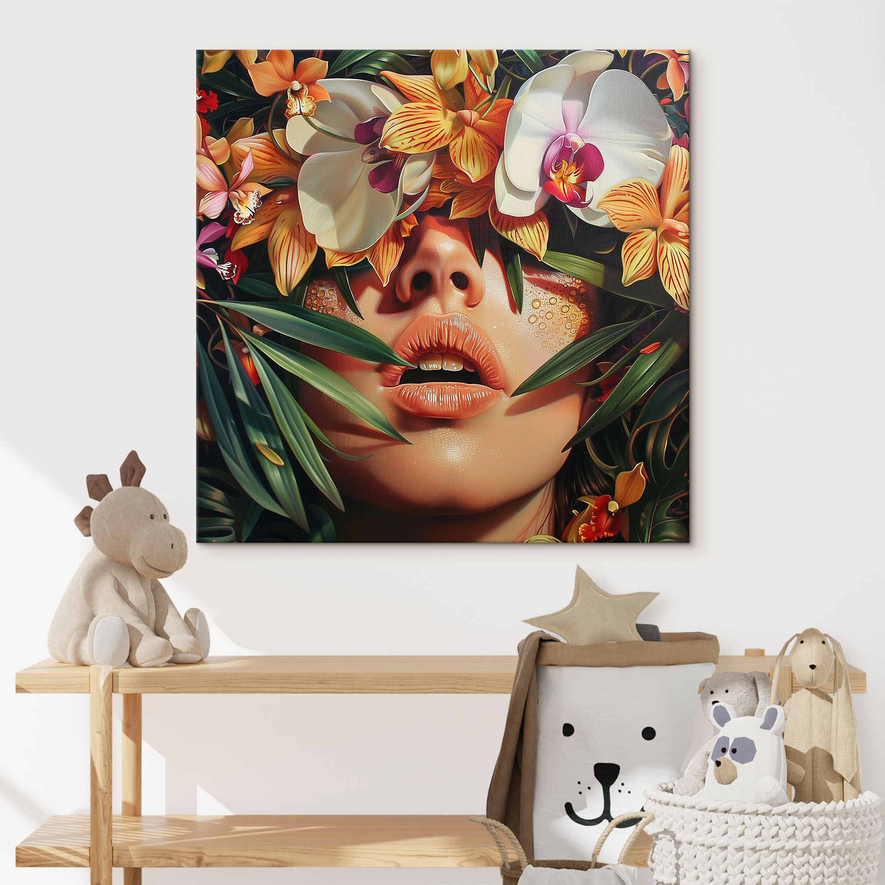 Woman with flowers on her head