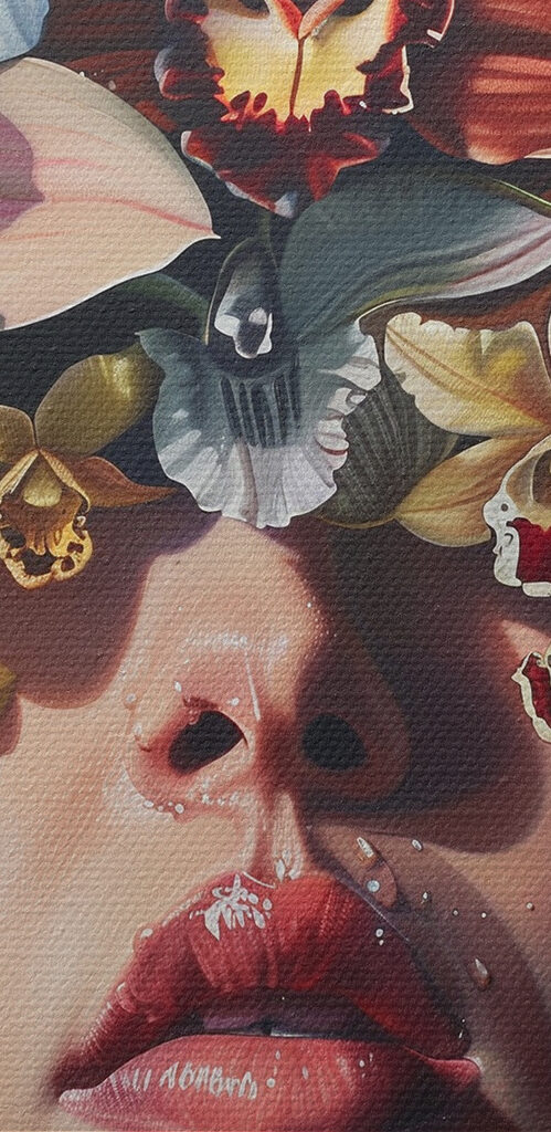 Painting of a woman with flowers on her head Painting of a woman with flowers on her head