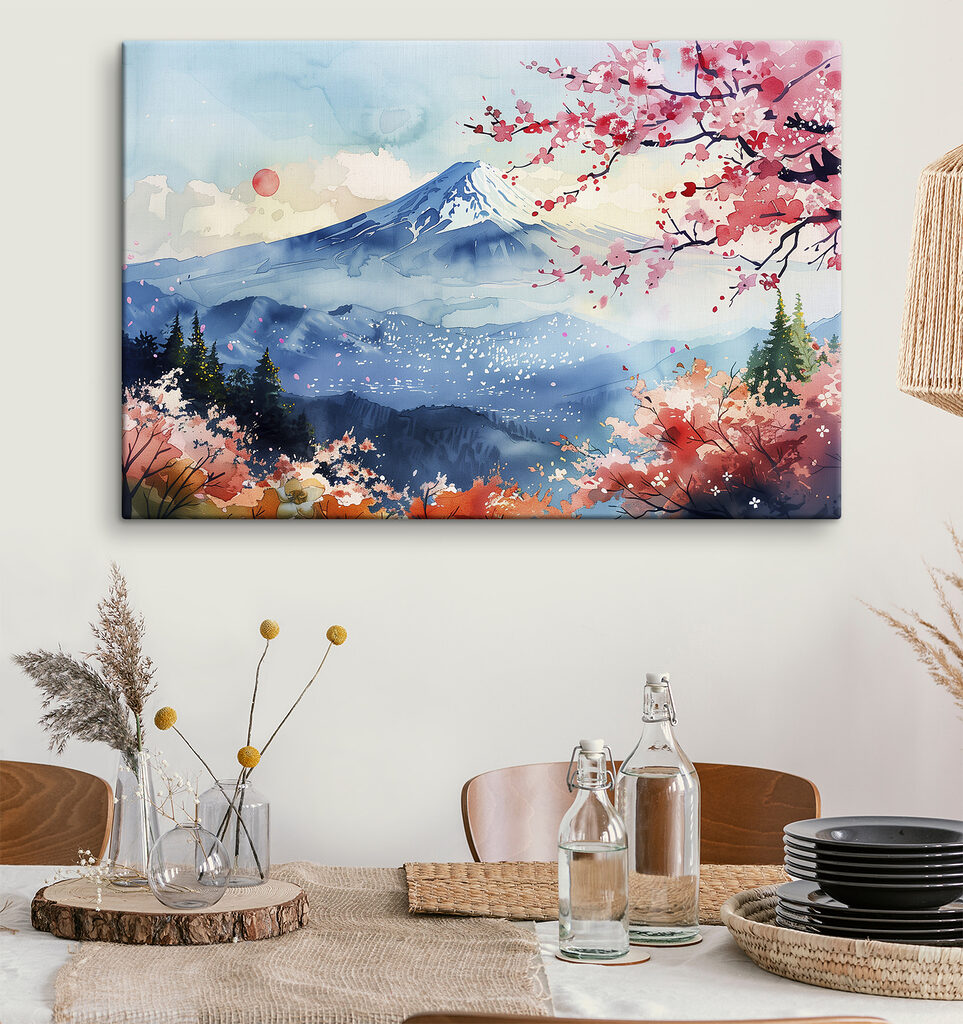 Watercolor of a mountain with a snowy peak