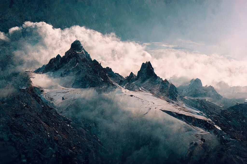 Snowy mountain tops with clouds Snowy mountain tops with clouds