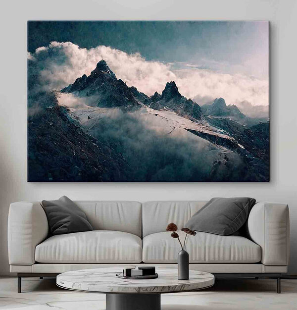Snowy mountain tops with clouds Snowy mountain tops with clouds