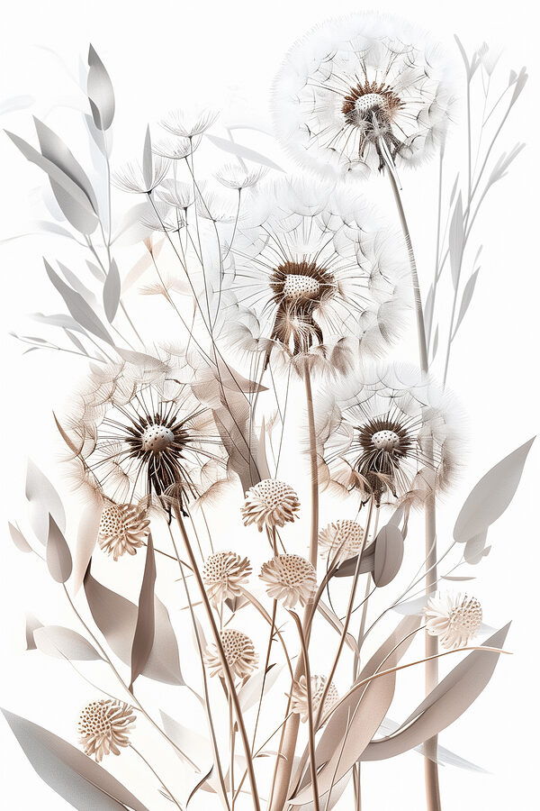 Group of dandelions with leaves