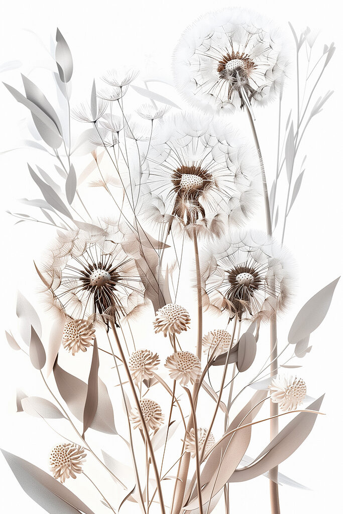 Group of dandelions with leaves