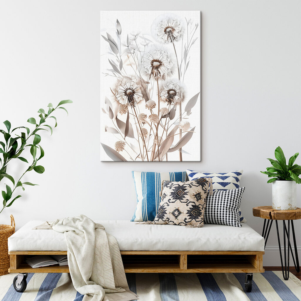 Group of dandelions with leaves
