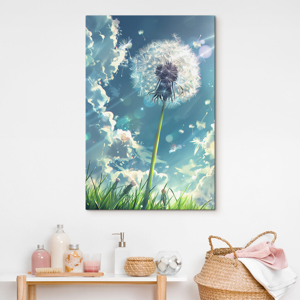 Dandelion with a blue sky and clouds