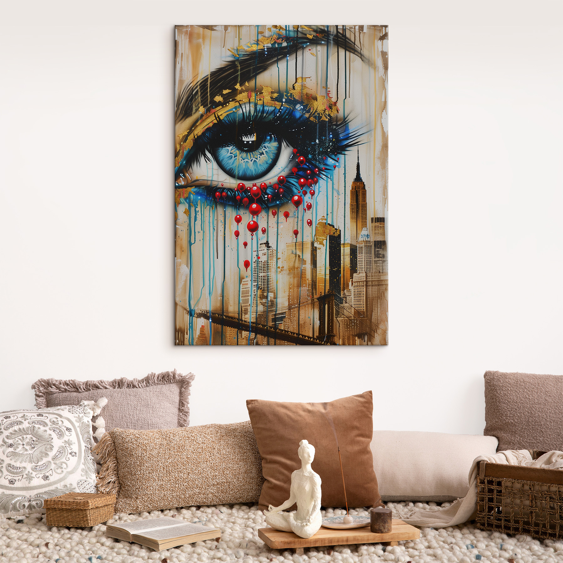 Painting of a woman's eye and city Painting of a woman's eye and city