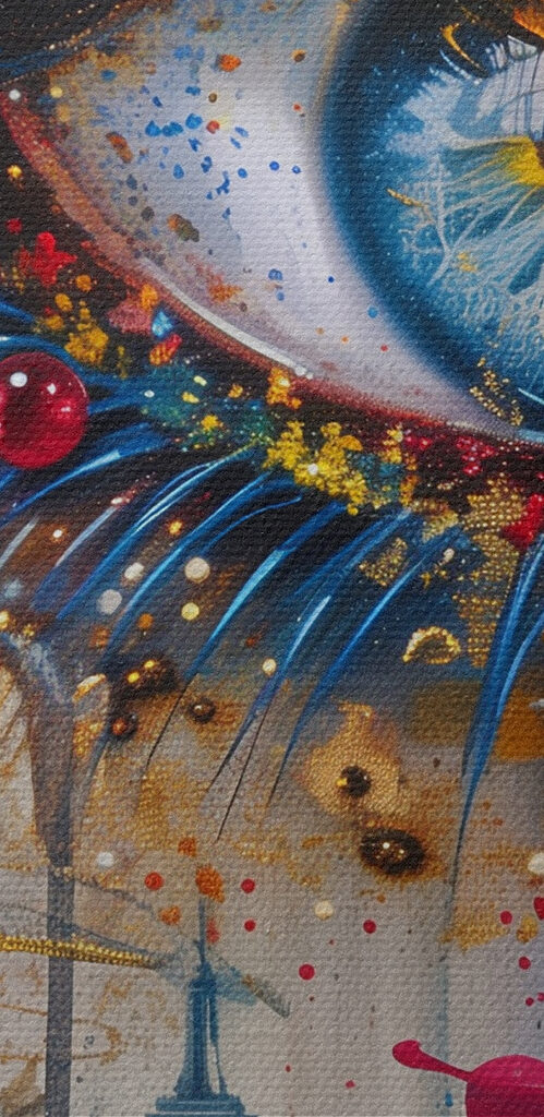 Painting of a woman's eye and a city Painting of a woman's eye and a city