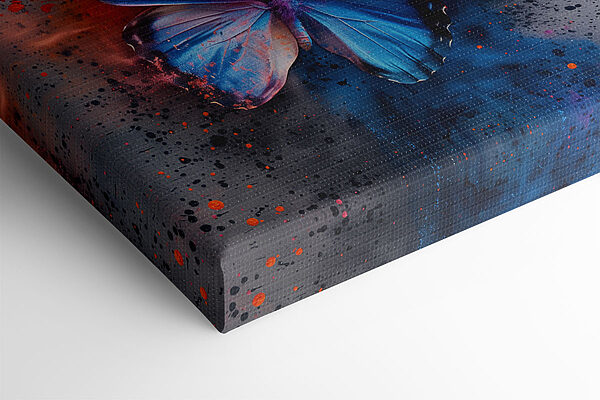 Butterfly with blue wings and colorful paint splashes