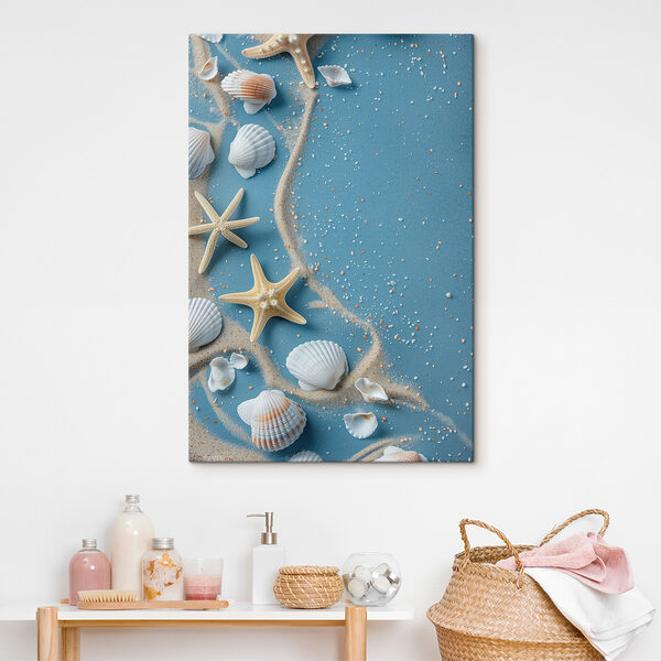 Quadri Gruppo di conchiglie e stelle marine su una superficie blu (COD: s39808) Quadri Quadri Gruppo di conchiglie e stelle marine su una superficie blu (COD: s39808)
