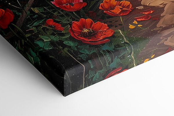 Painting of a path by the water with flowers