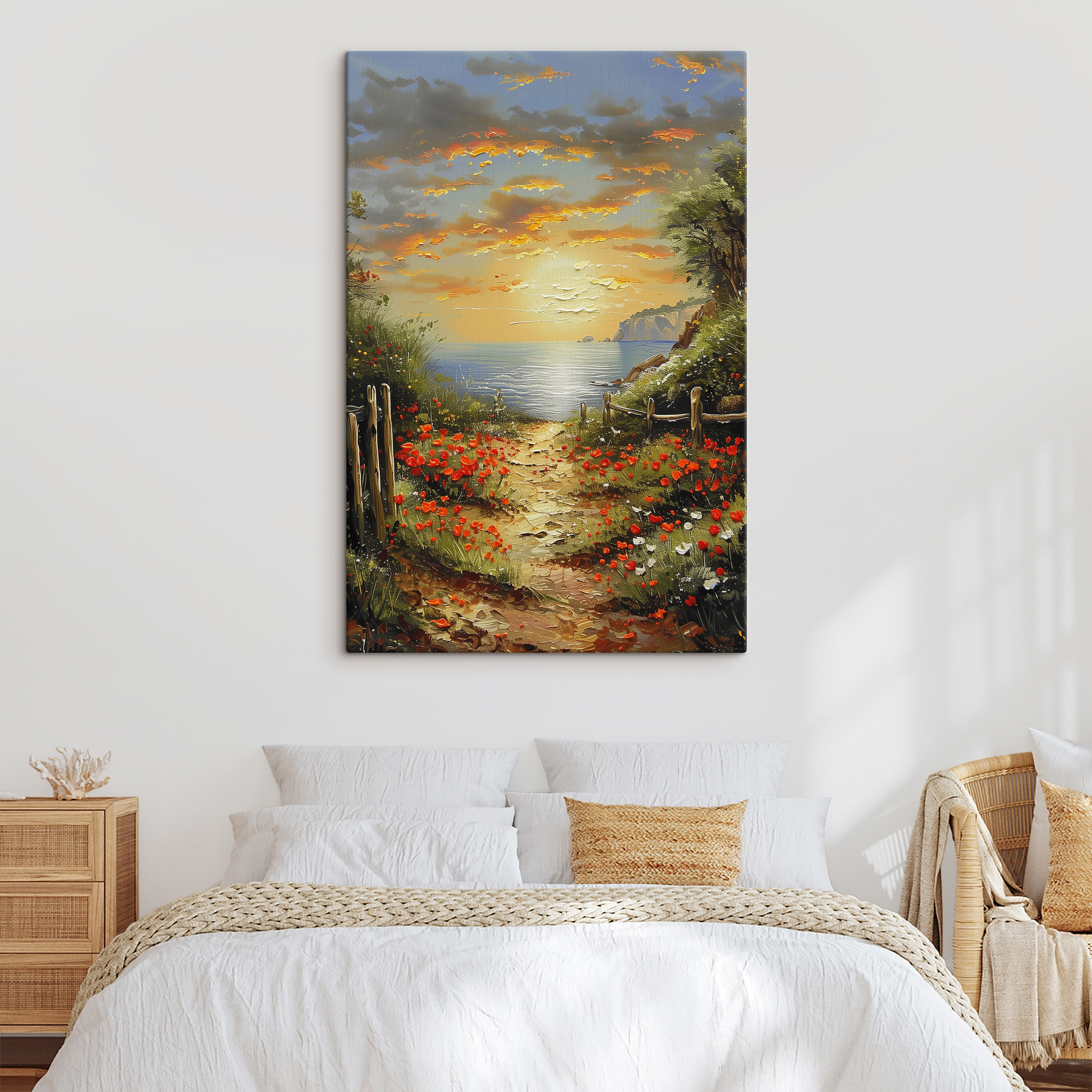 Painting of a path leading to a body of water Painting of a path leading to a body of water