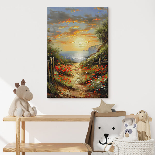 Painting of a path leading to a body of water Painting of a path leading to a body of water
