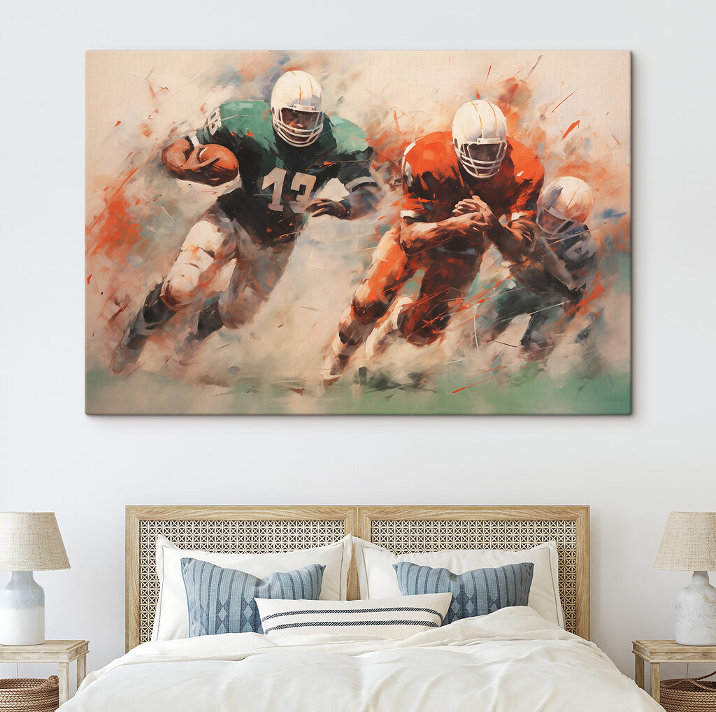 Painting of football players running with the ball Painting of football players running with the ball